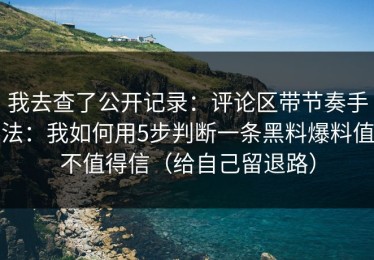 我去查了公开记录：评论区带节奏手法：我如何用5步判断一条黑料爆料值不值得信（给自己留退路）